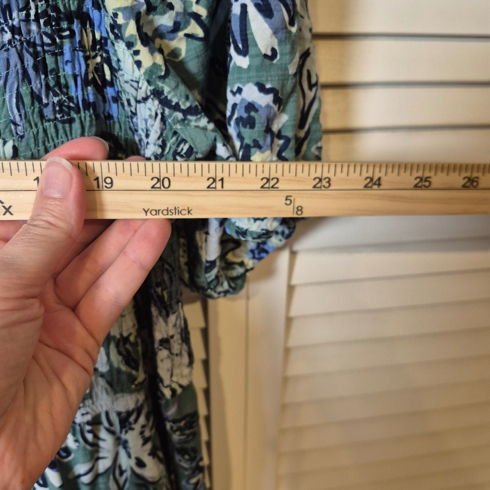 Sonoma Midi Dress XXL Green Floral Smocked Beachy Tropical Vacation Square Neck - Picture 7 of 8